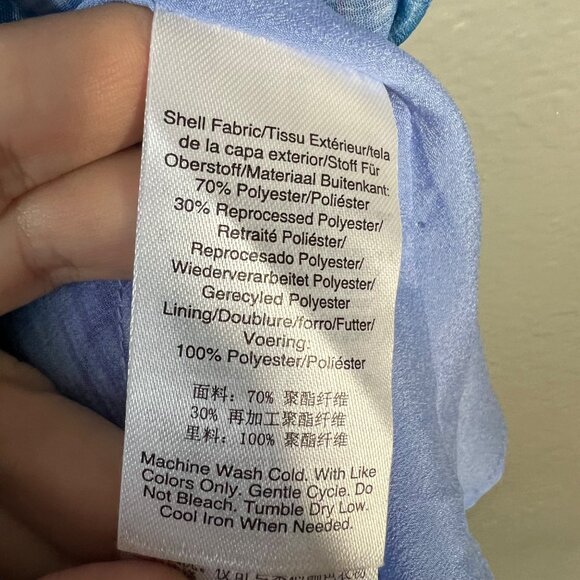 DKNY Sleeveless Printed Dress Size S Ruched Chiffon Blue Purple Mini NWT - Picture 7 of 9